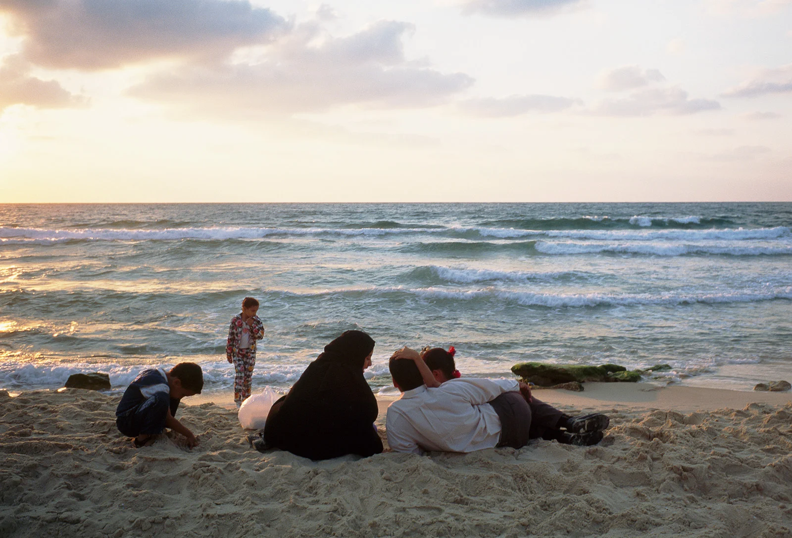 A Palestinian family on the beach in Gaza.